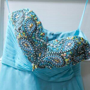 Mori Lee by Madeline Gardner - Sky Blue / Turquoise Dress - Size 4